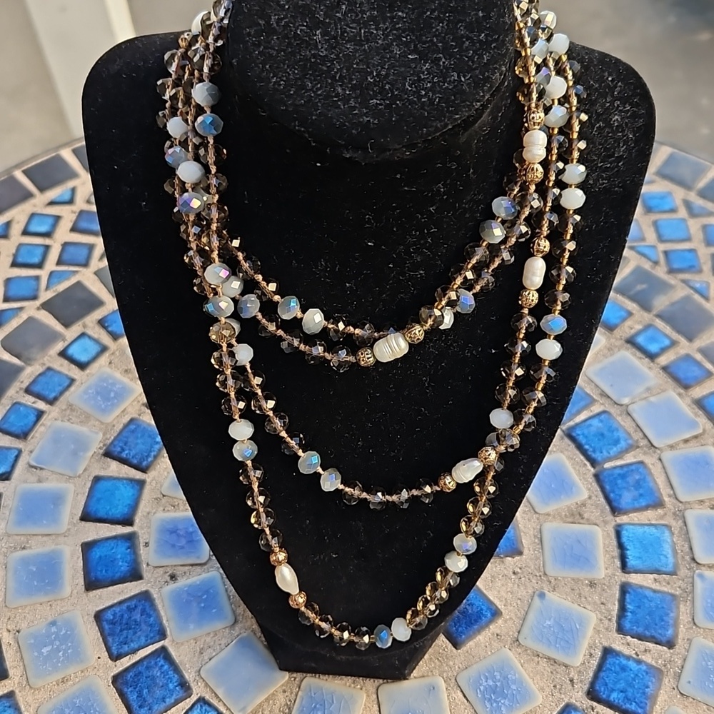 Glass Beaded Real Pearl Necklace
